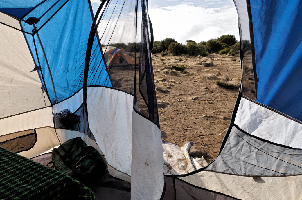 Tentes au camp Shira 1 sur le Kilimandjaro, Tanzanie