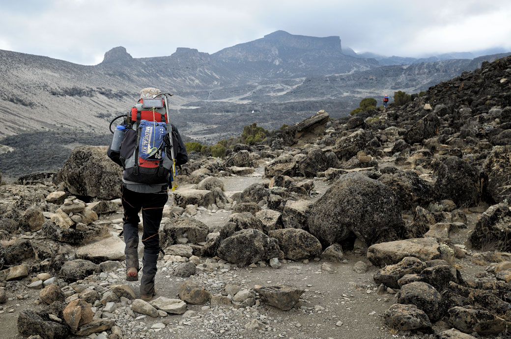 En approche de Moir Hut camp avec mon guide sur le Kilimandjaro