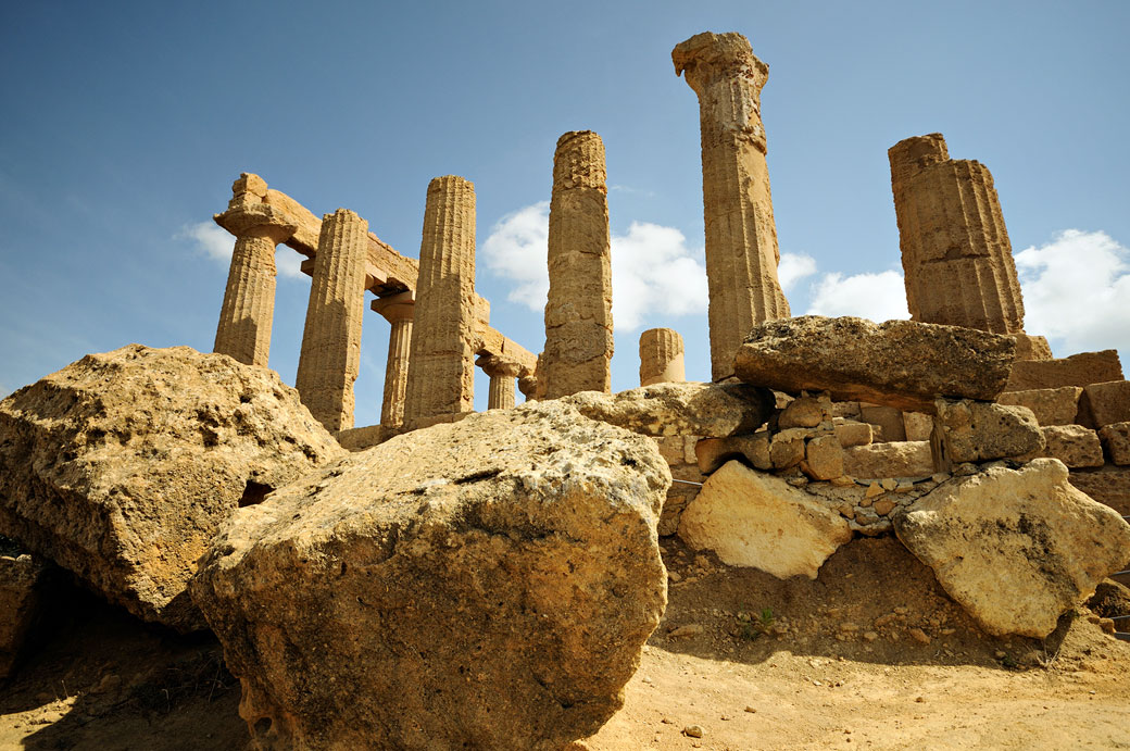 Ruines du temple d'Héra de la Vallée des Temples en Sicile, Italie