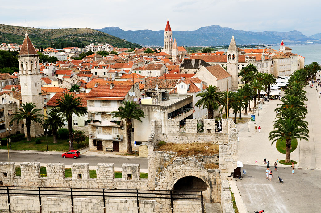 Palmiers et clochers de la ville de Trogir, Croatie