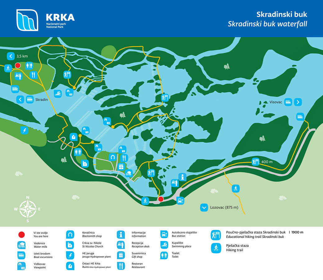 Carte du parc national de Krka, Croatie