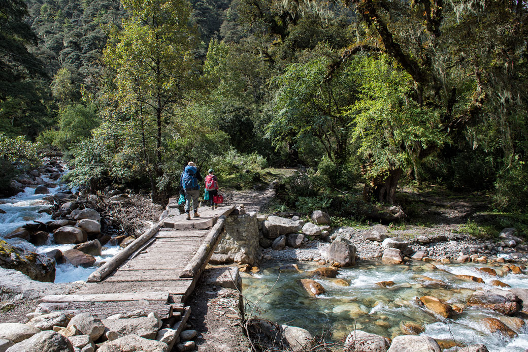 Pont en bois entre Shana et Thongo Zampa, Bhoutan