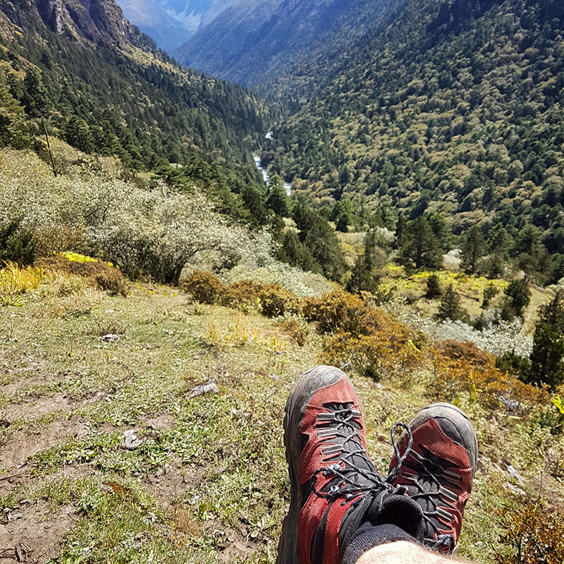 Repos dans une vallée entre Lemithang et Laya, Bhoutan