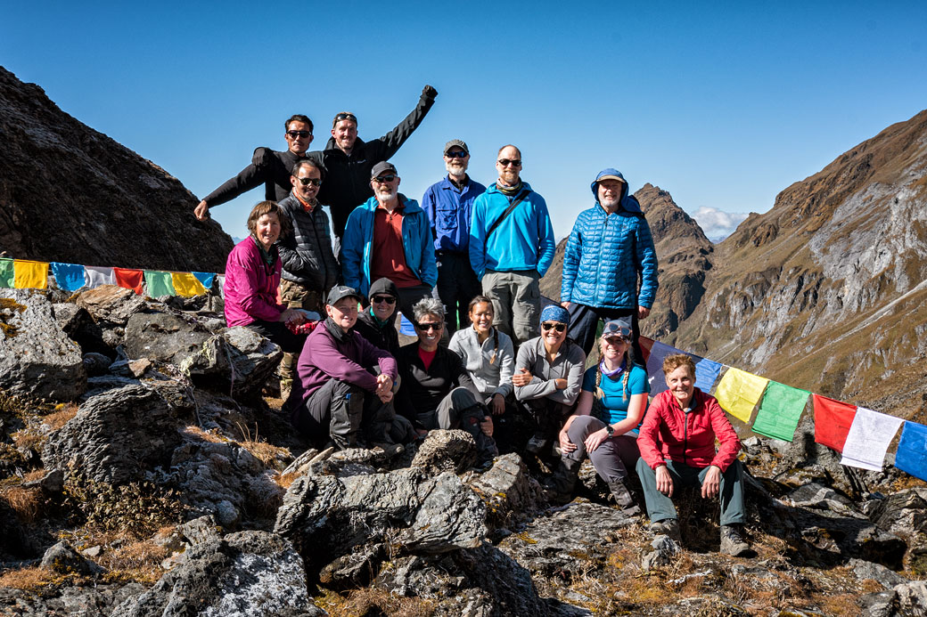 Groupe de trekkeurs au col de Tempe La, Bhoutan