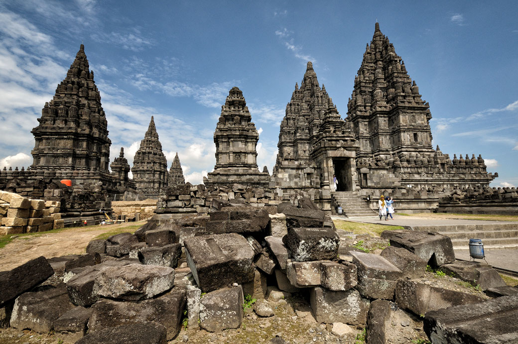 Pierres au Temple de Prambanan sur l'île de Java, Indonésie