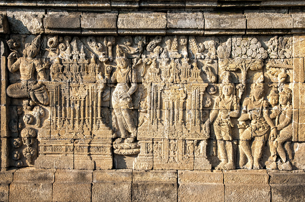 Bas-reliefs au Temple bouddhiste de Borobudur, Indonésie