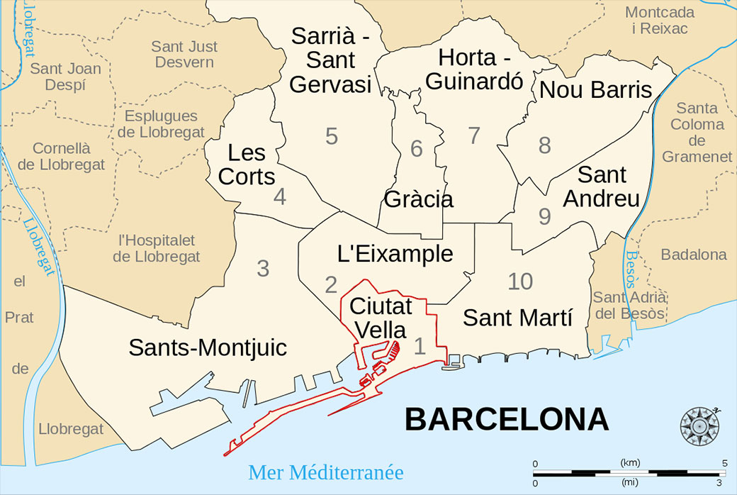 Carte des districts de Barcelone