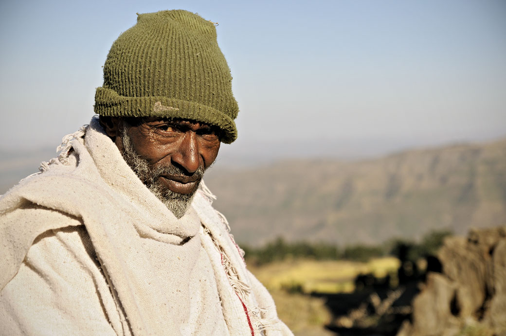 Portrait d'un homme sur le Mont Asheten près de Lalibela, Ethiopie