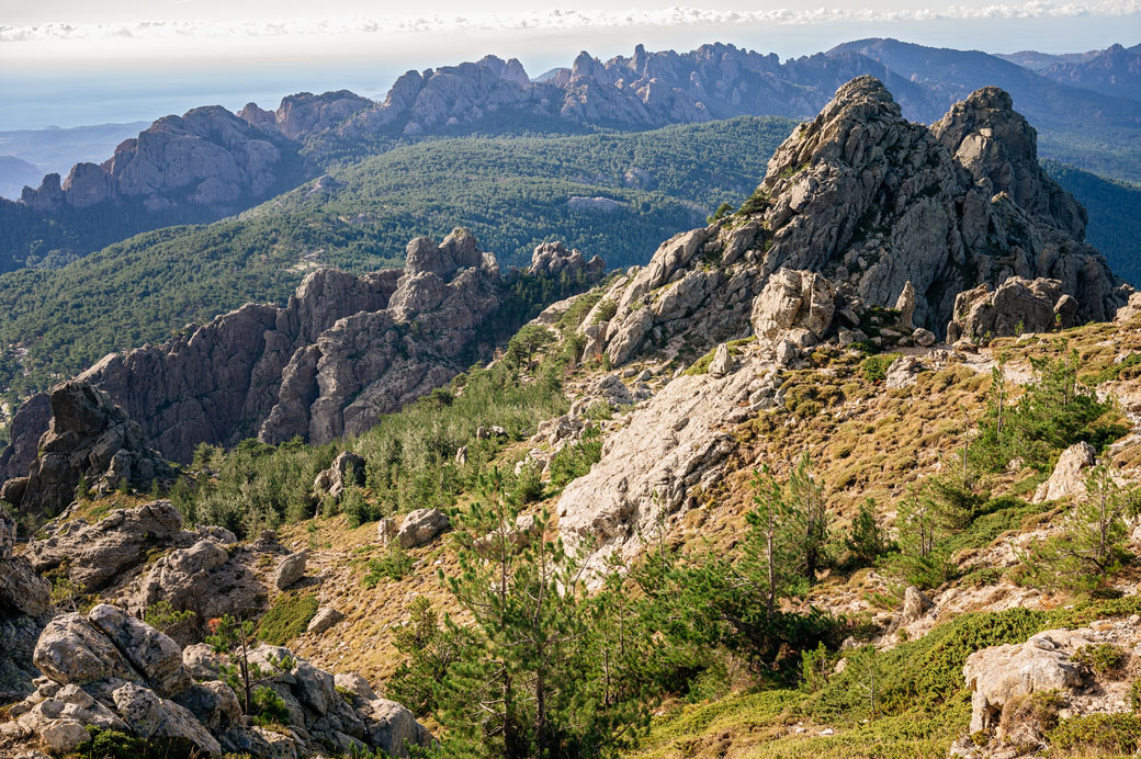 Aiguilles de Bavella depuis la Bocca di u Pargulu, Corse