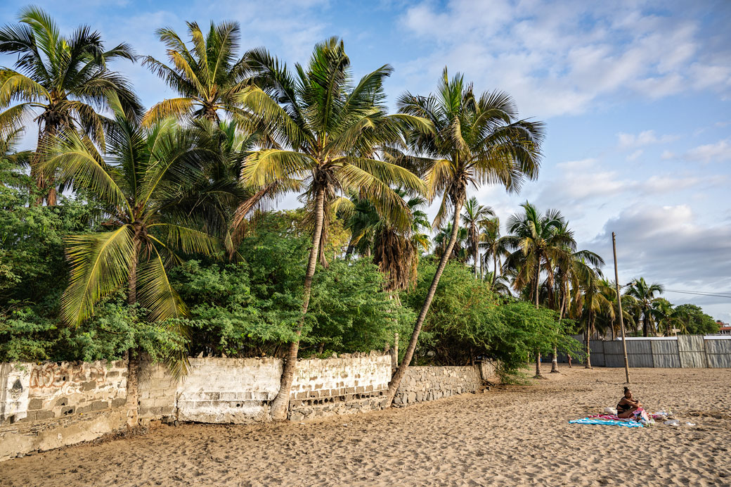 La plage de Tarrafal et ses palmiers sur l'île de Santiago, Cap-Vert