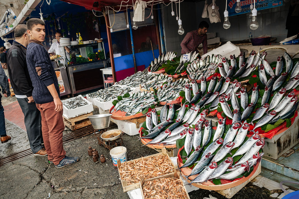 Marchands de poisson au marché de Karaköy à Istanbul