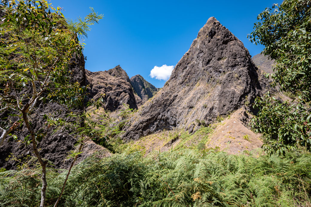 Piton dans la ravine des Orangers du cirque de Mafate