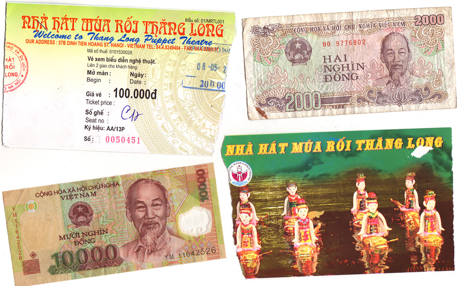 Ticket du Thang Long Theatre et Dongs Vietnamiens